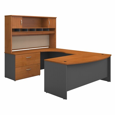 Bush Business Furniture Series C 72W Left Handed Bow Front U Shaped Desk W/ Hutch and Storage, Natural Cherry SRC005NCLSU